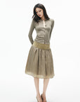 IAMXIAA Structured Waist Crinkle Midi Skirt