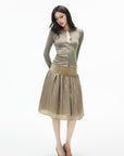 IAMXIAA Sculpted Ribbed Long Sleeve Top with Vintage Metal Button Detailing
