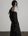 DOINDULGE Irregular Neckline Knit Long Sleeve Top