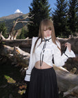 Rase le sol Ruffled High-Neck Ribbon Cropped Blouse