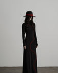 DOINDULGE High Neck Contrast Stitch Knit Maxi Dress
