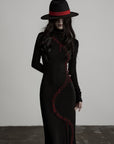 DOINDULGE High Neck Contrast Stitch Knit Maxi Dress