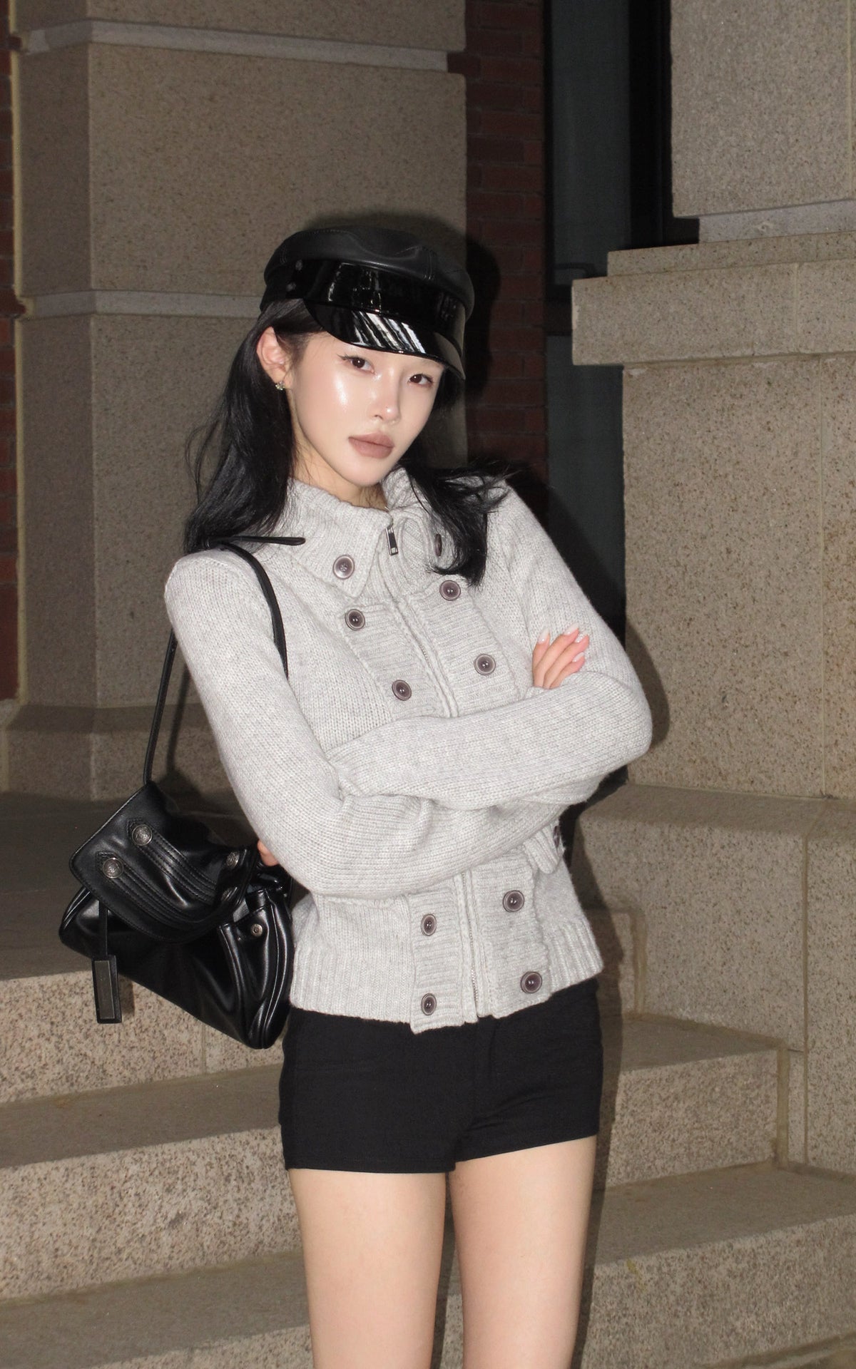 Hydrae Double-Breasted Knit Zip-Up Jacket