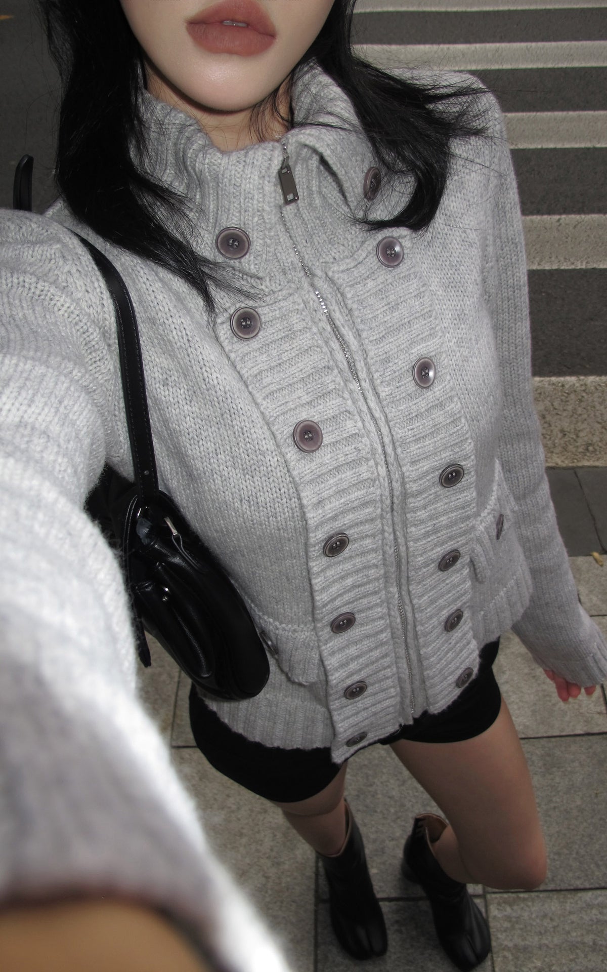 Hydrae Double-Breasted Knit Zip-Up Jacket