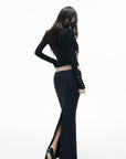 IAMXIAA Sculpted Ribbed Long Sleeve Top with Vintage Metal Button Detailing