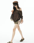 IAMXIAA Distressed Open Knit Oversized Sweater