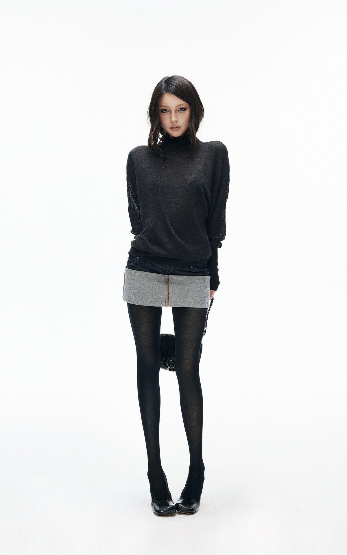 IAMXIAA Inside-Out Contrast Denim Micro Skirt