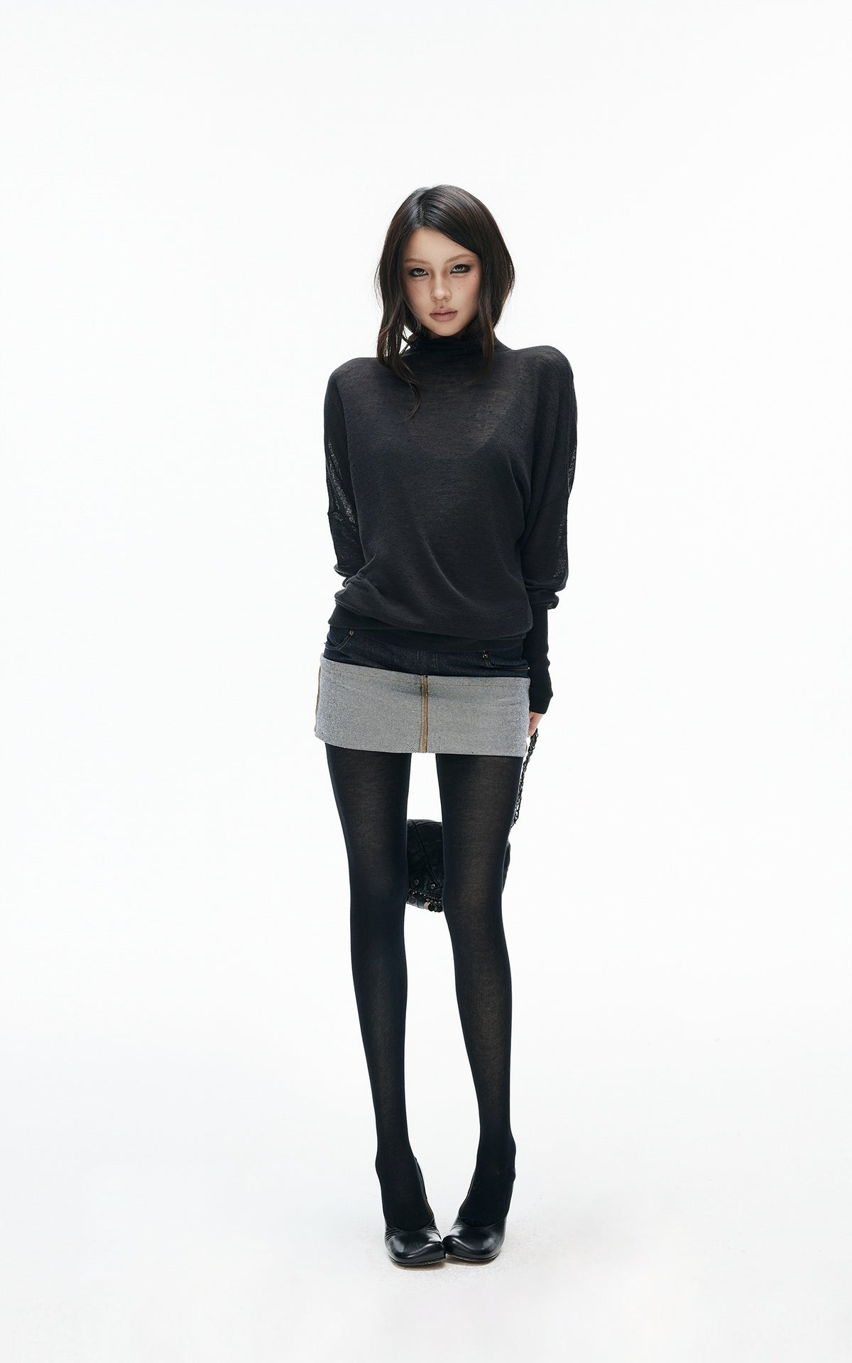 IAMXIAA Sheer Dolman Sleeve Turtleneck Knit Top