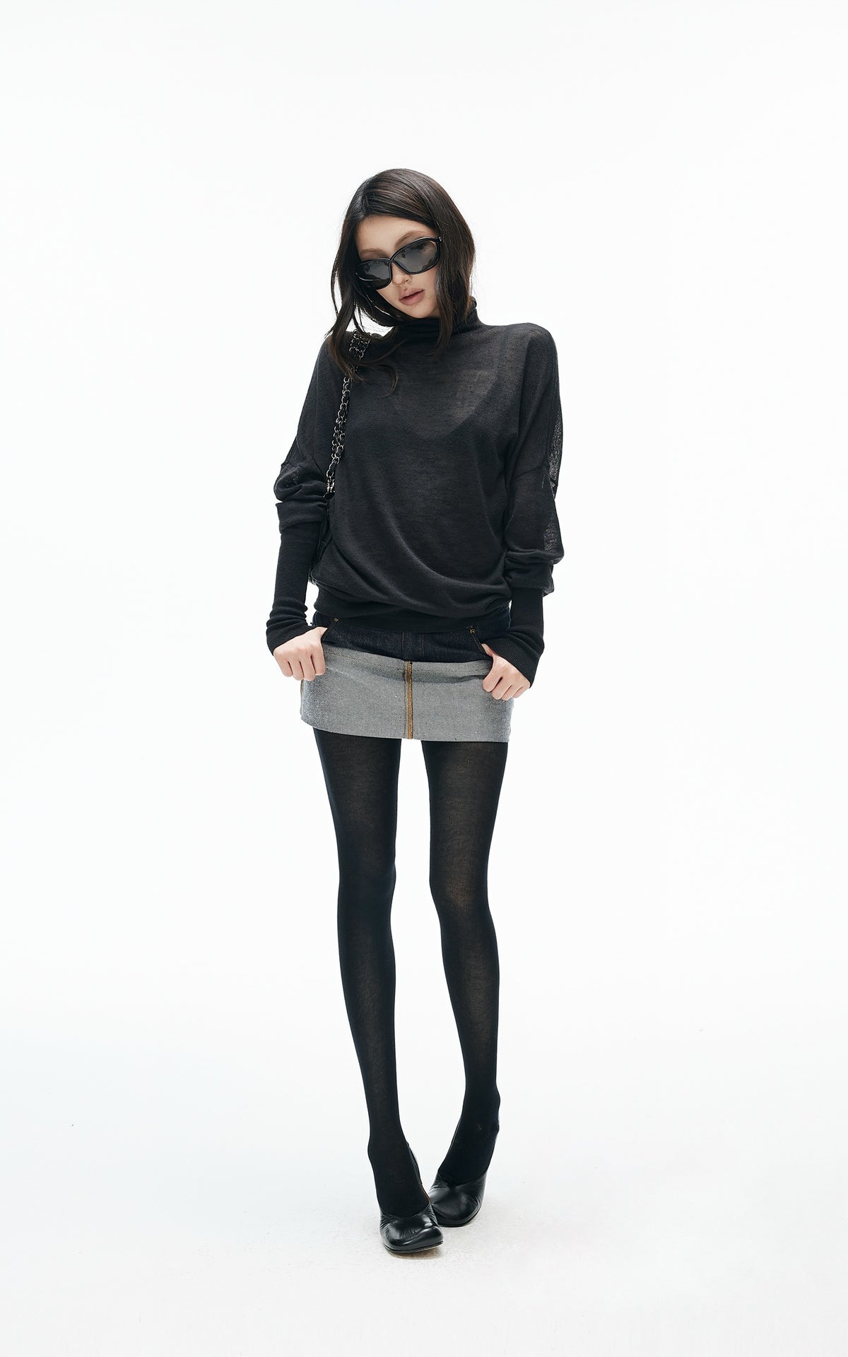 IAMXIAA Inside-Out Contrast Denim Micro Skirt