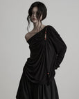 DOINDULGE Irregular Neckline Knit Long Sleeve Top