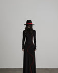 DOINDULGE High Neck Contrast Stitch Knit Maxi Dress