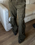 Rase le sol Washed Buckle-Strap Wide-Leg Cargo Pants