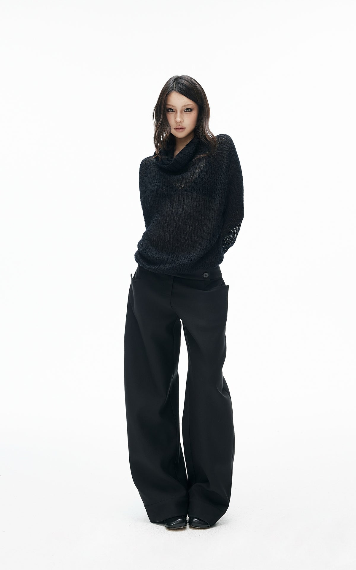 IAMXIAA Low-Rise Double Button Oversized Wide Leg Tailored Pants