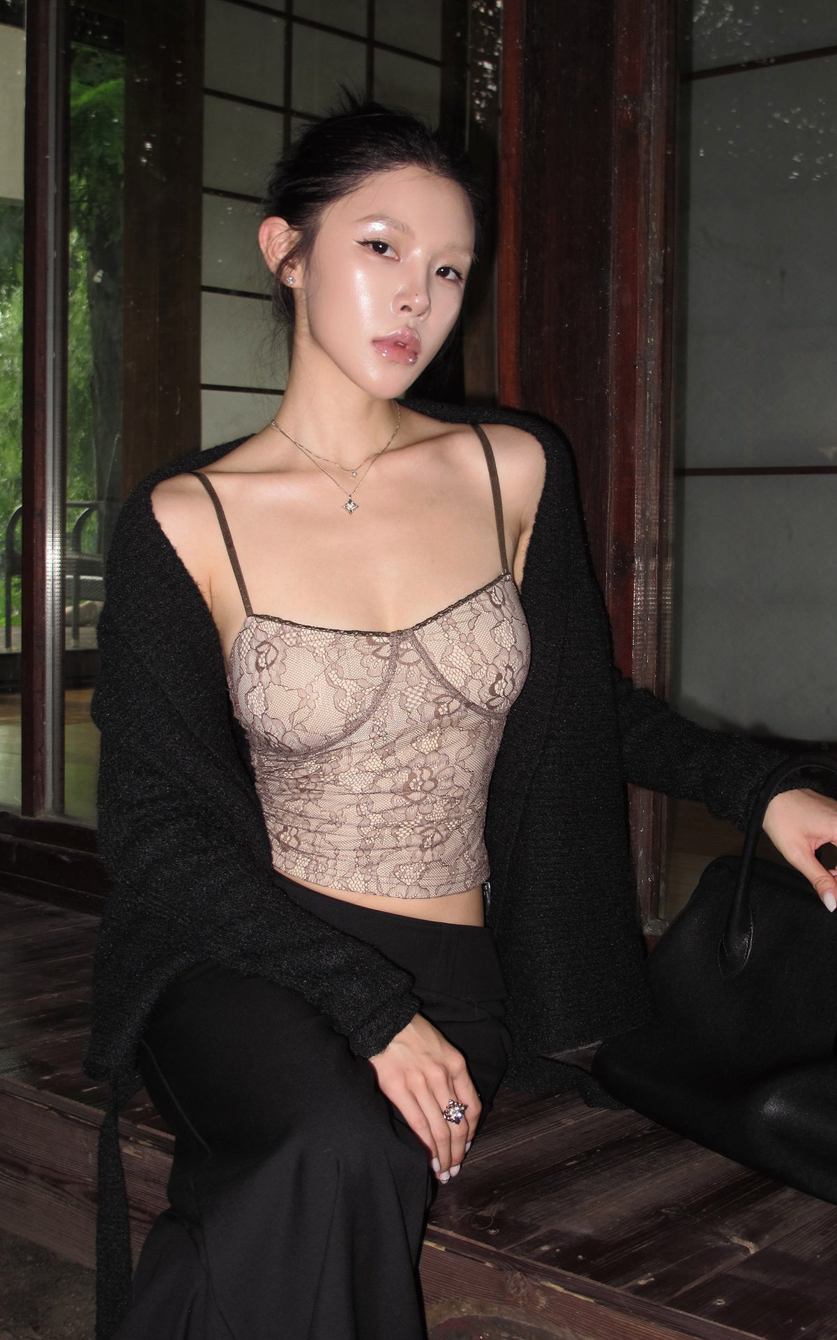 Hydrae Floral Lace Bustier Cami Top with Adjustable Straps