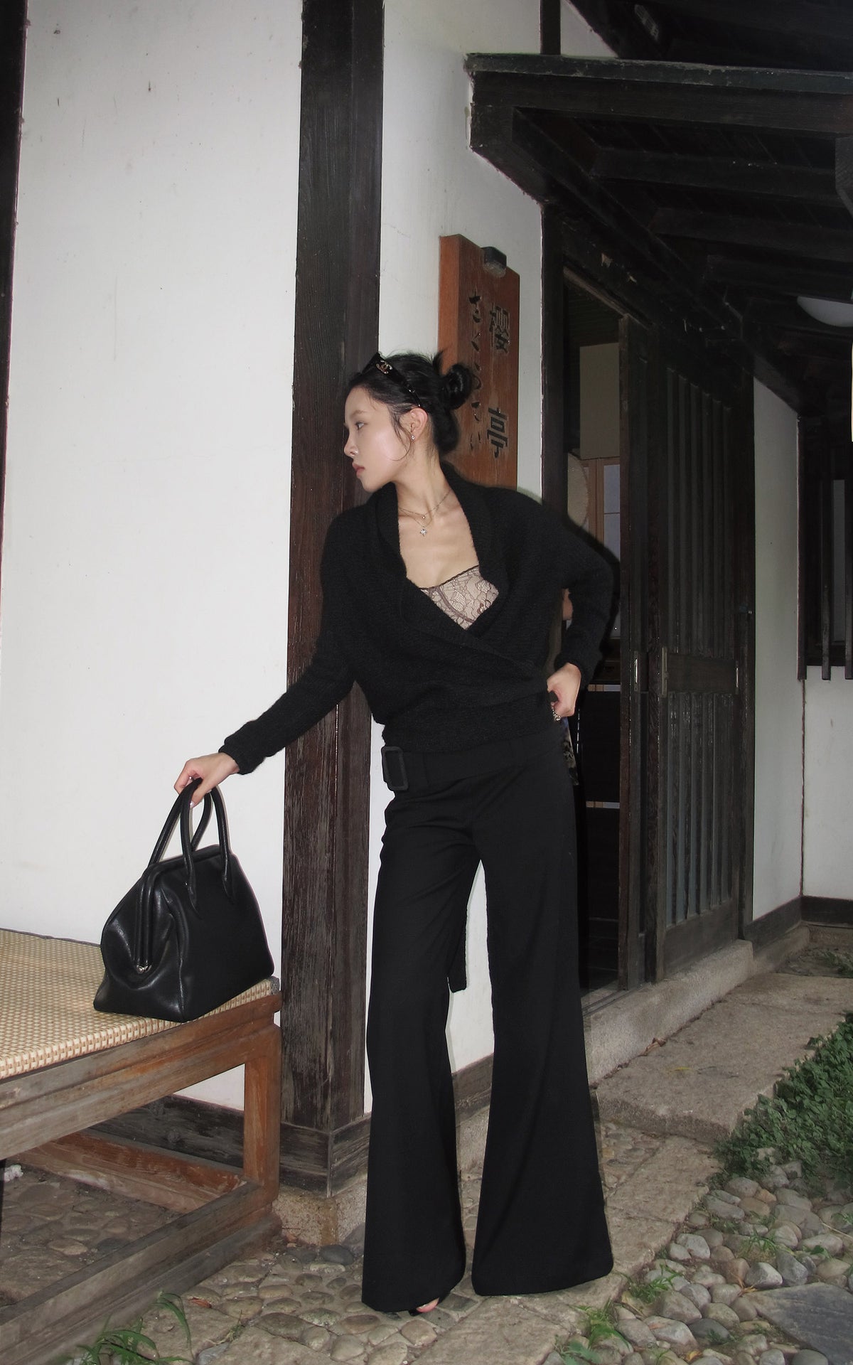 Hydrae Low-Rise Statement Buckle Belt Flared Pants