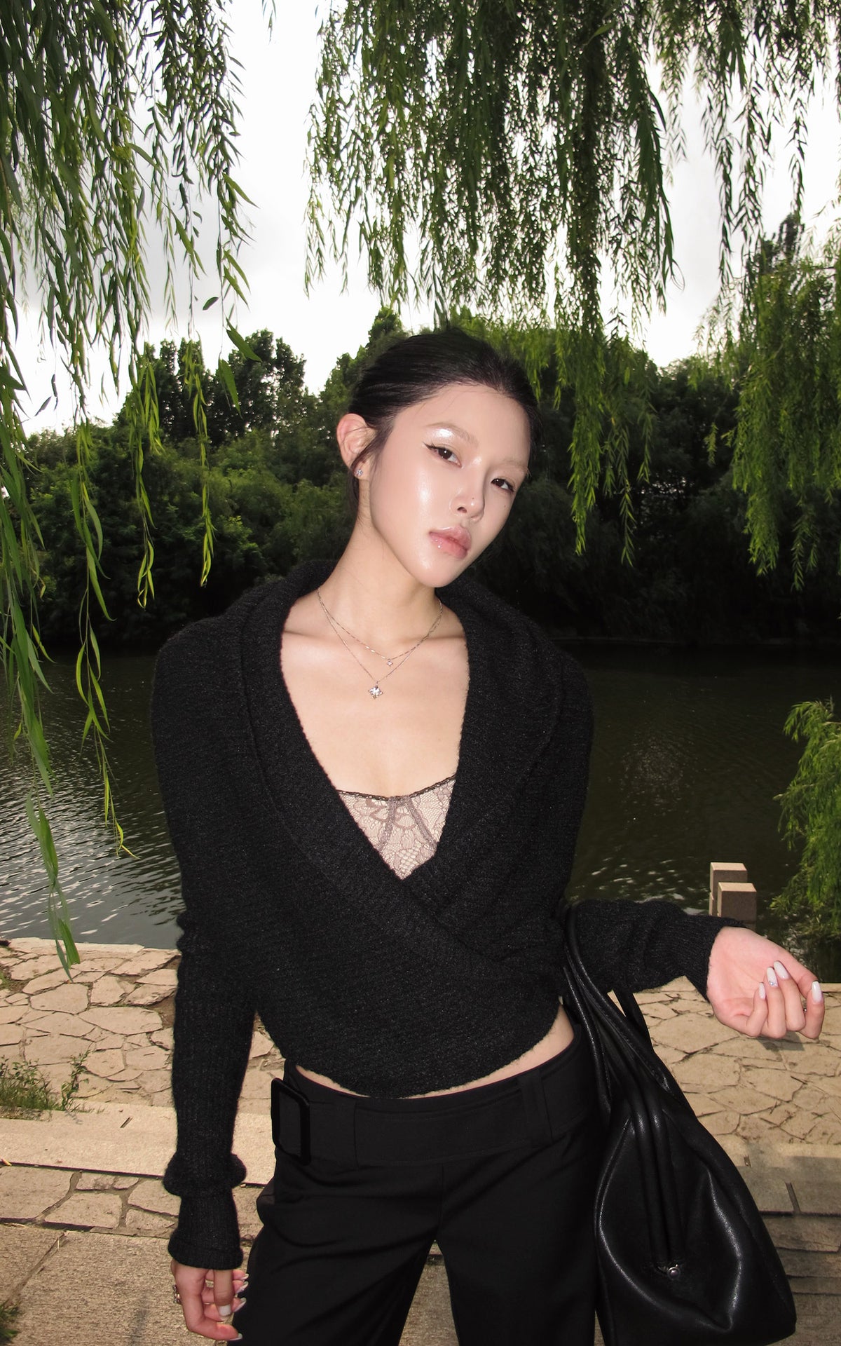 Hydrae Deep V Wrap Tie-Waist Soft Knit Cardigan
