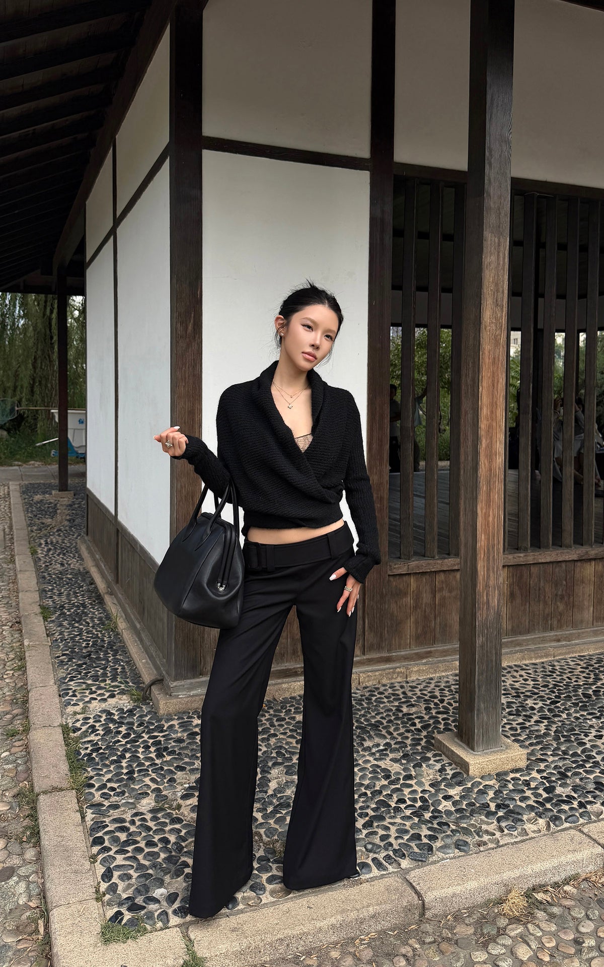 Hydrae Deep V Wrap Tie-Waist Soft Knit Cardigan