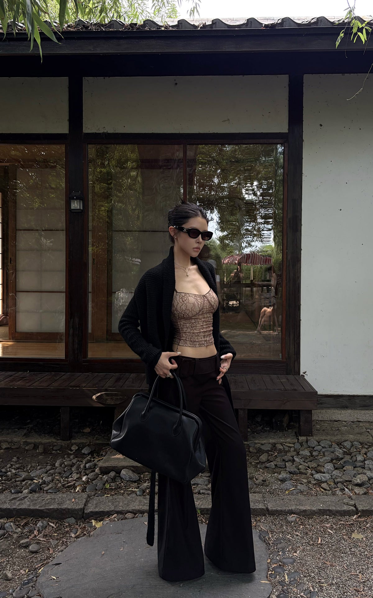Hydrae Low-Rise Statement Buckle Belt Flared Pants