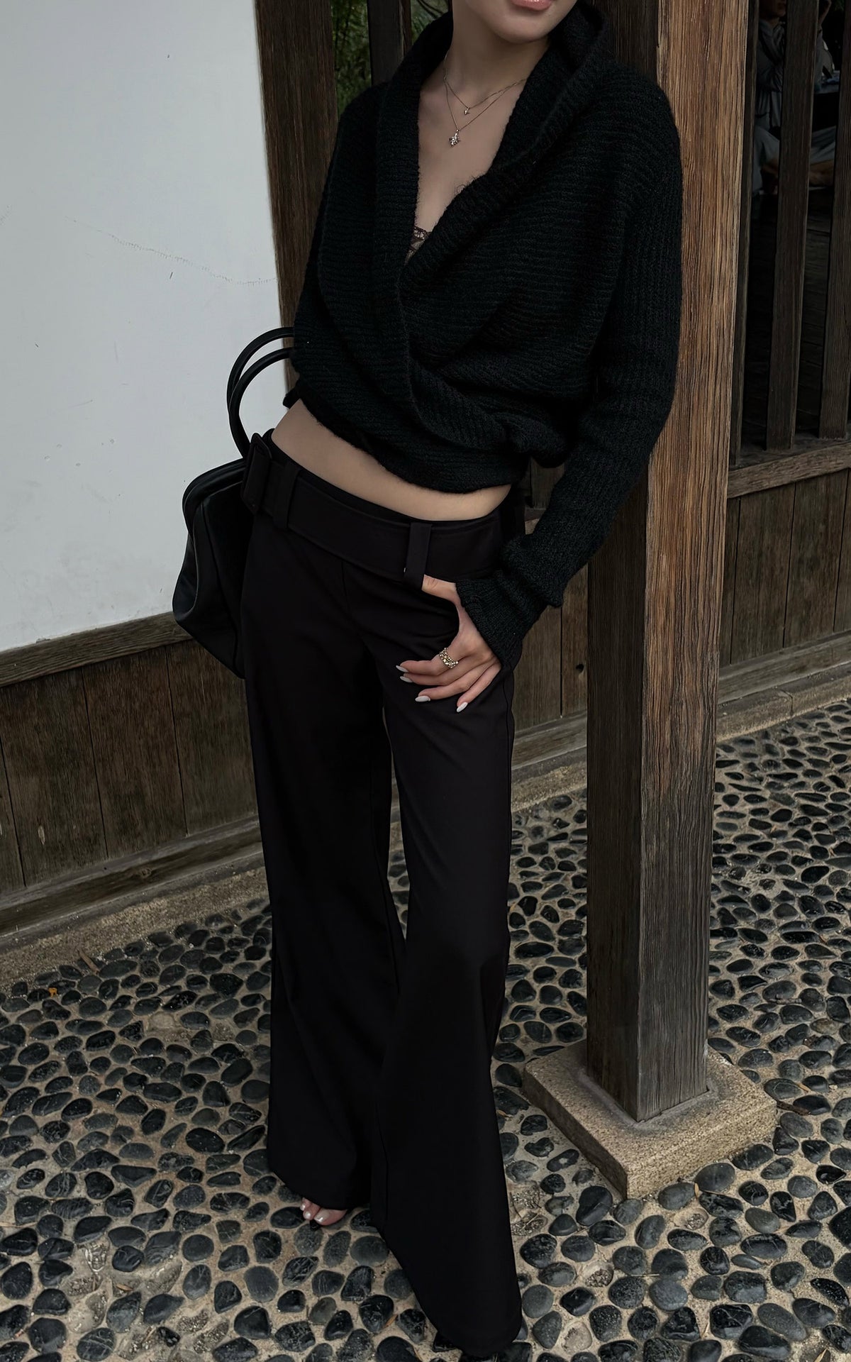 Hydrae Deep V Wrap Tie-Waist Soft Knit Cardigan