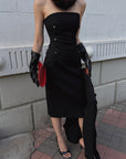 Hydrae Robe midi bustier inspirée du corset avec détails lacés brodés