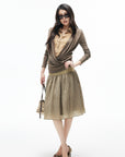 IAMXIAA Plaid Layered Draped Long Sleeve Top