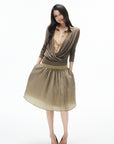 IAMXIAA Structured Waist Crinkle Midi Skirt