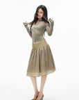 IAMXIAA Sculpted Ribbed Long Sleeve Top with Vintage Metal Button Detailing