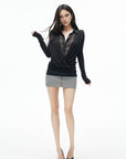 IAMXIAA Plaid Layered Draped Long Sleeve Top