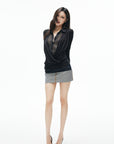 IAMXIAA Plaid Layered Draped Long Sleeve Top