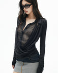 IAMXIAA Plaid Layered Draped Long Sleeve Top