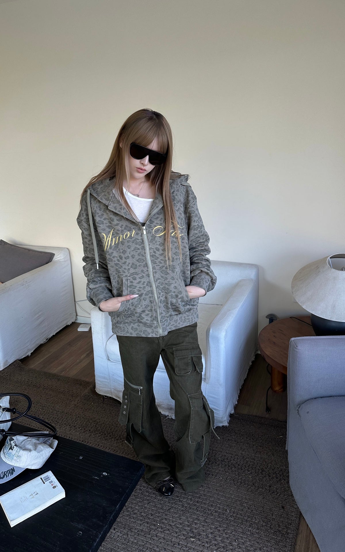 Rase le sol Amor Fati Leopard Zip-Up Hoodie