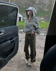 Rase le sol Washed Buckle-Strap Wide-Leg Cargo Pants