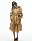IAMXIAA Manteau trench en suédine drapé avec ceinture