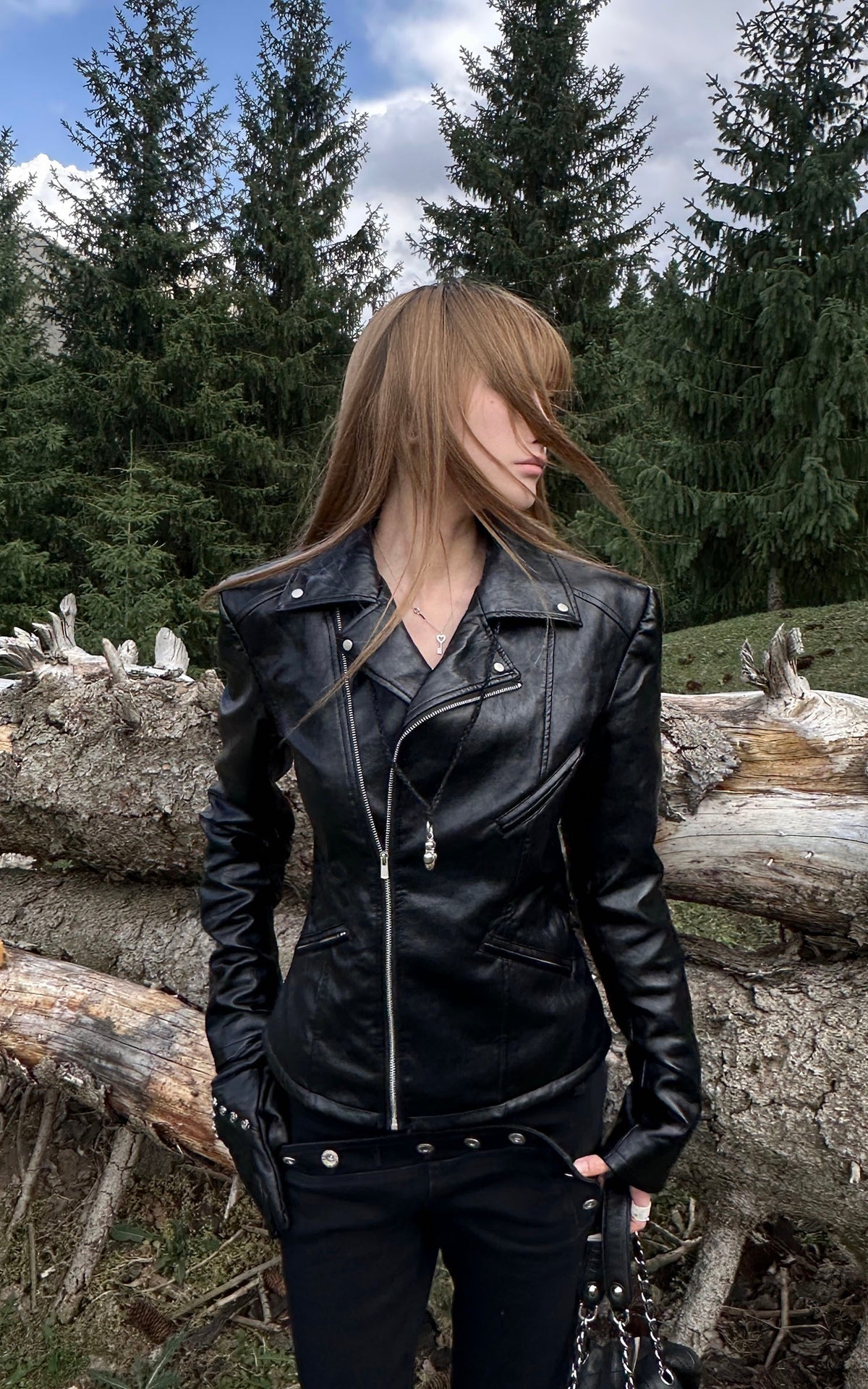 Rase le sol Sculpted-Waist Leather-Look Biker Jacket