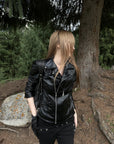 Rase le sol Sculpted-Waist Leather-Look Biker Jacket
