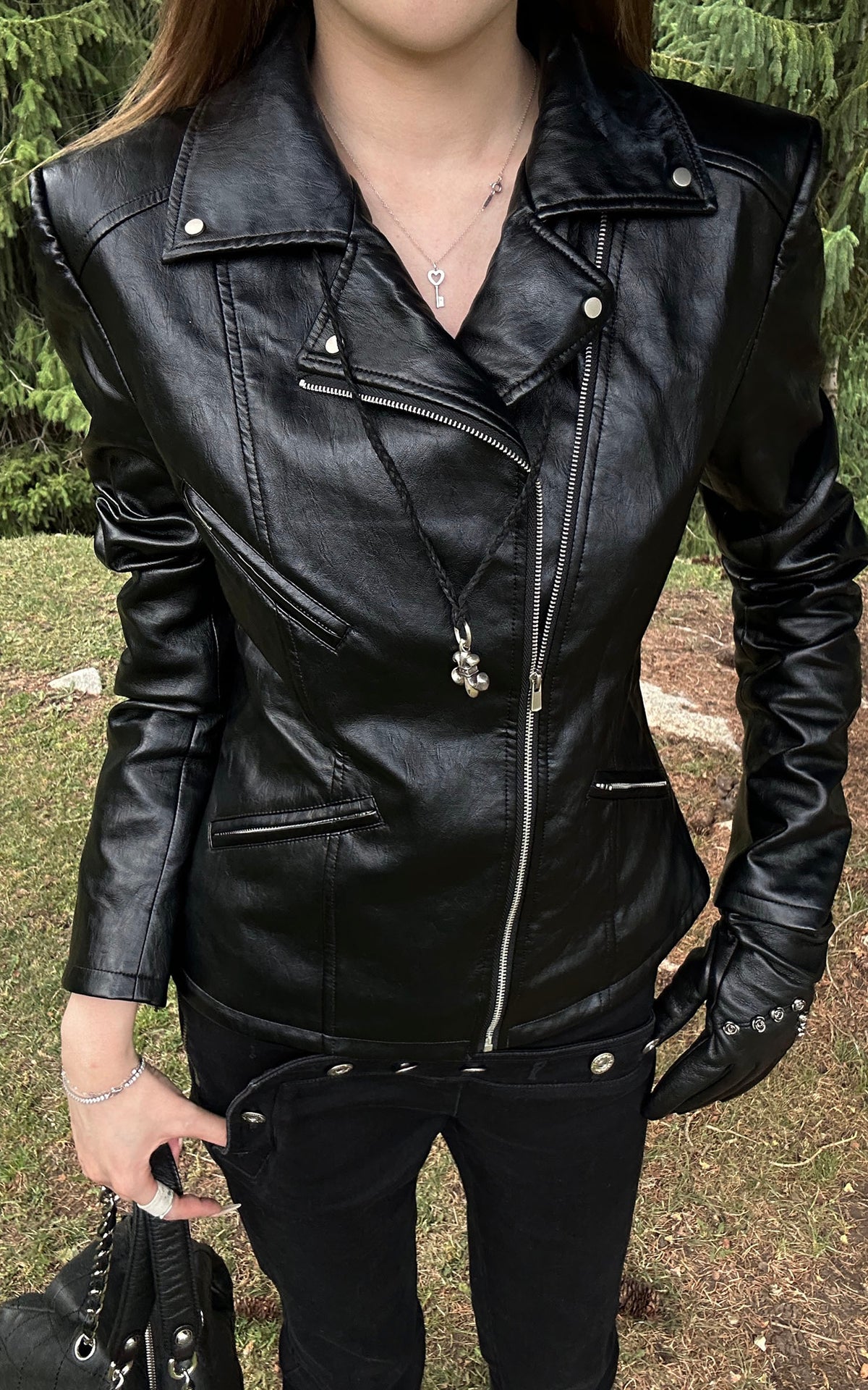 Rase le sol Sculpted-Waist Leather-Look Biker Jacket