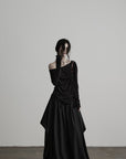 DOINDULGE Irregular Neckline Knit Long Sleeve Top