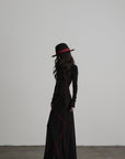 DOINDULGE High Neck Contrast Stitch Knit Maxi Dress