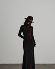 DOINDULGE High Neck Contrast Stitch Knit Maxi Dress