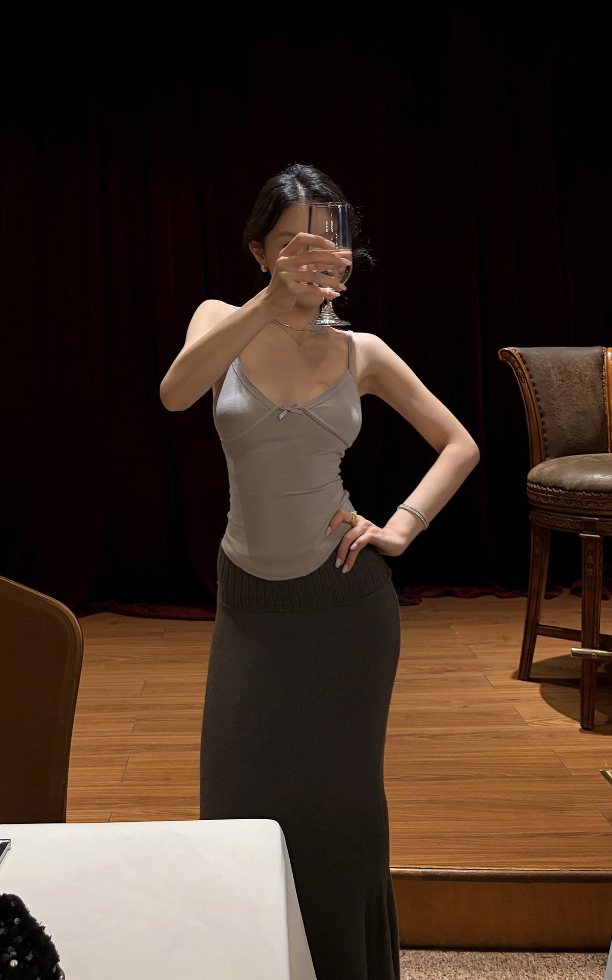 Hydrae Satin Bow Detail Sculpted Cami Top With Slim Fit Silhouette