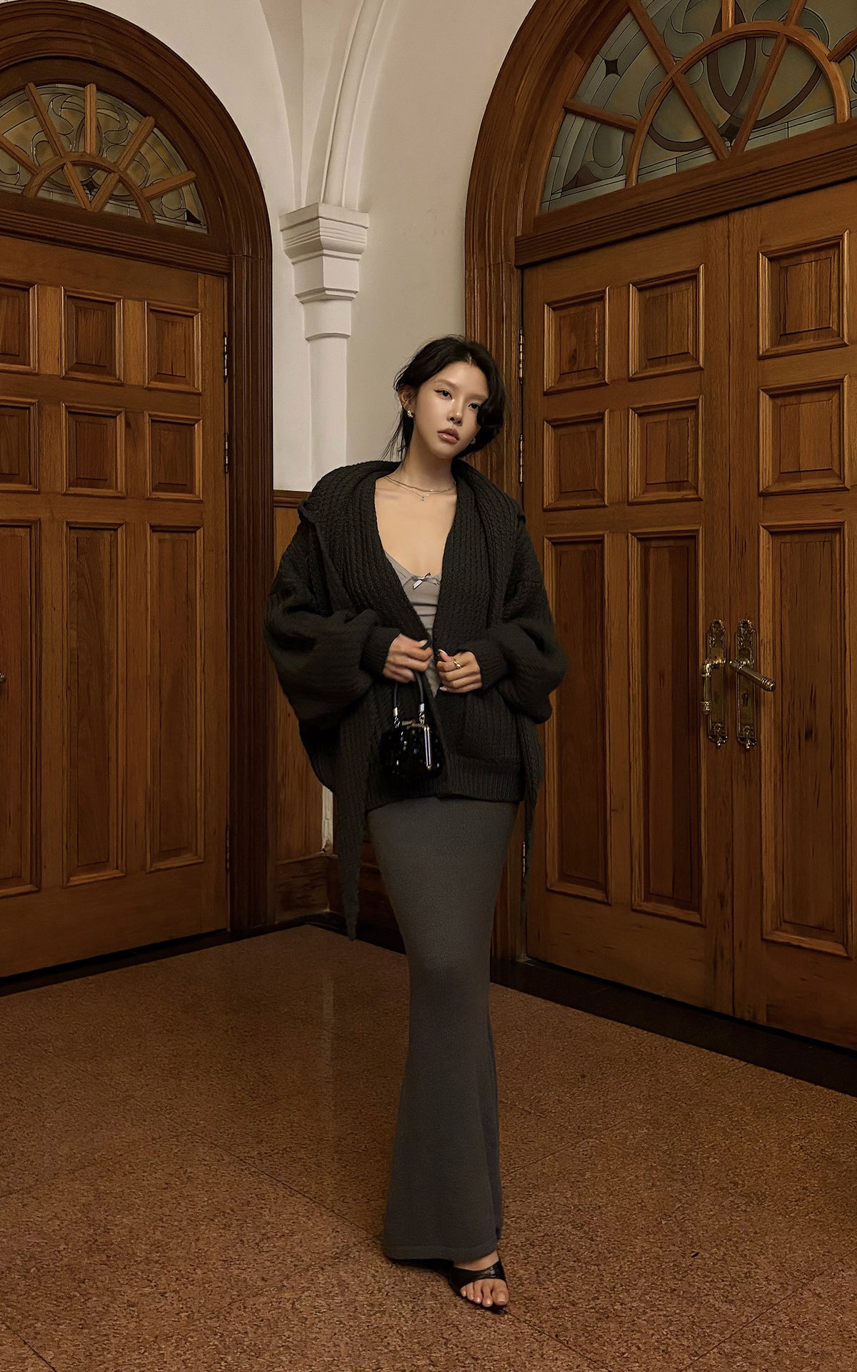 Hydrae Oversized Chunky Knit Cardigan &amp; Hooded Cape Set