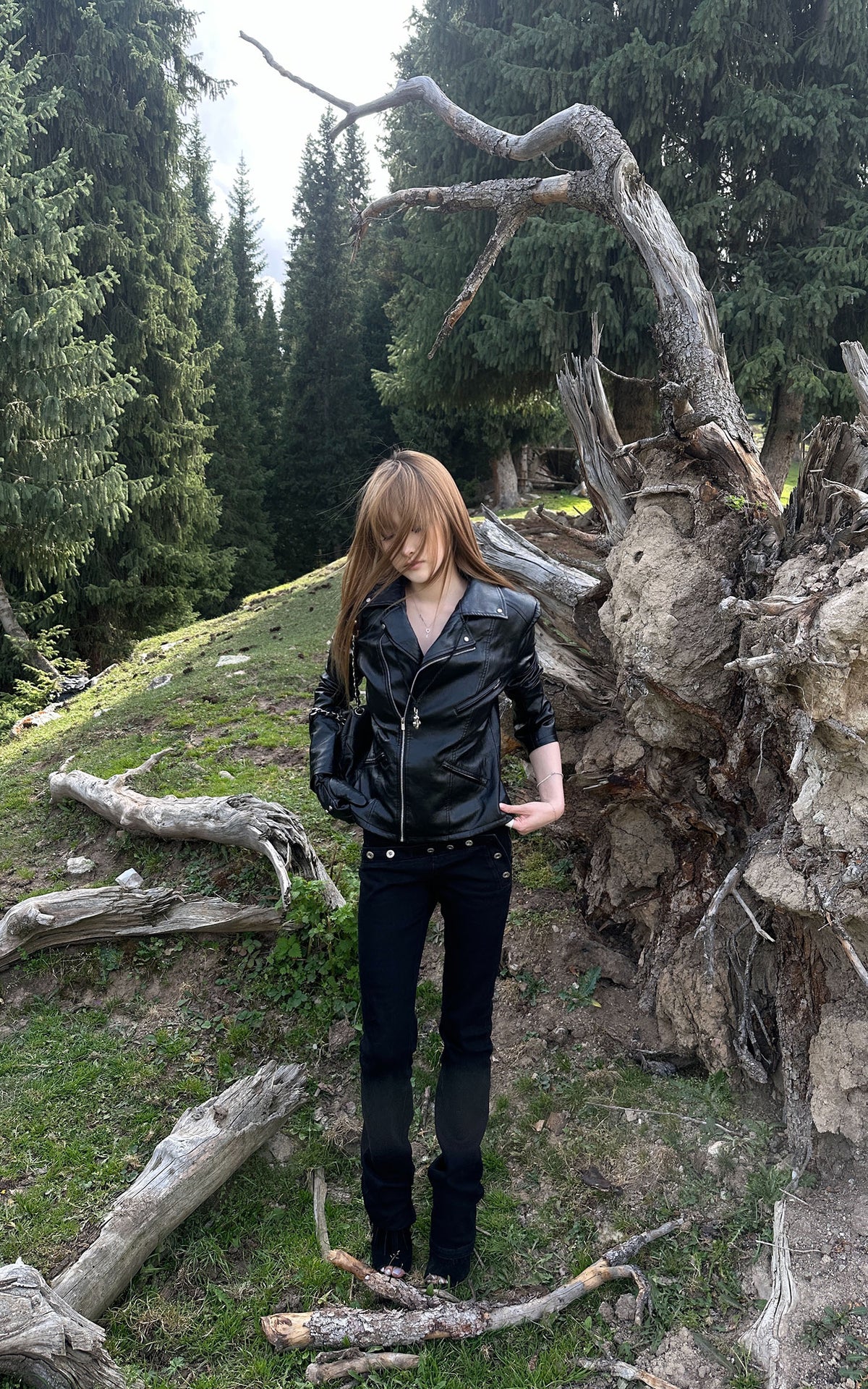 Rase le sol Sculpted-Waist Leather-Look Biker Jacket