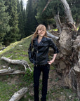 Rase le sol Sculpted-Waist Leather-Look Biker Jacket