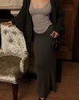Hydrae Foldover Waist Flared Knit Maxi Skirt