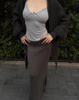 Hydrae Foldover Waist Flared Knit Maxi Skirt