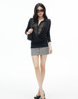 IAMXIAA Plaid Layered Draped Long Sleeve Top