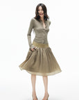 IAMXIAA Sculpted Ribbed Long Sleeve Top with Vintage Metal Button Detailing