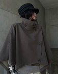 WARDEN EDGE Asymmetric High-Neck Draped Cape Top