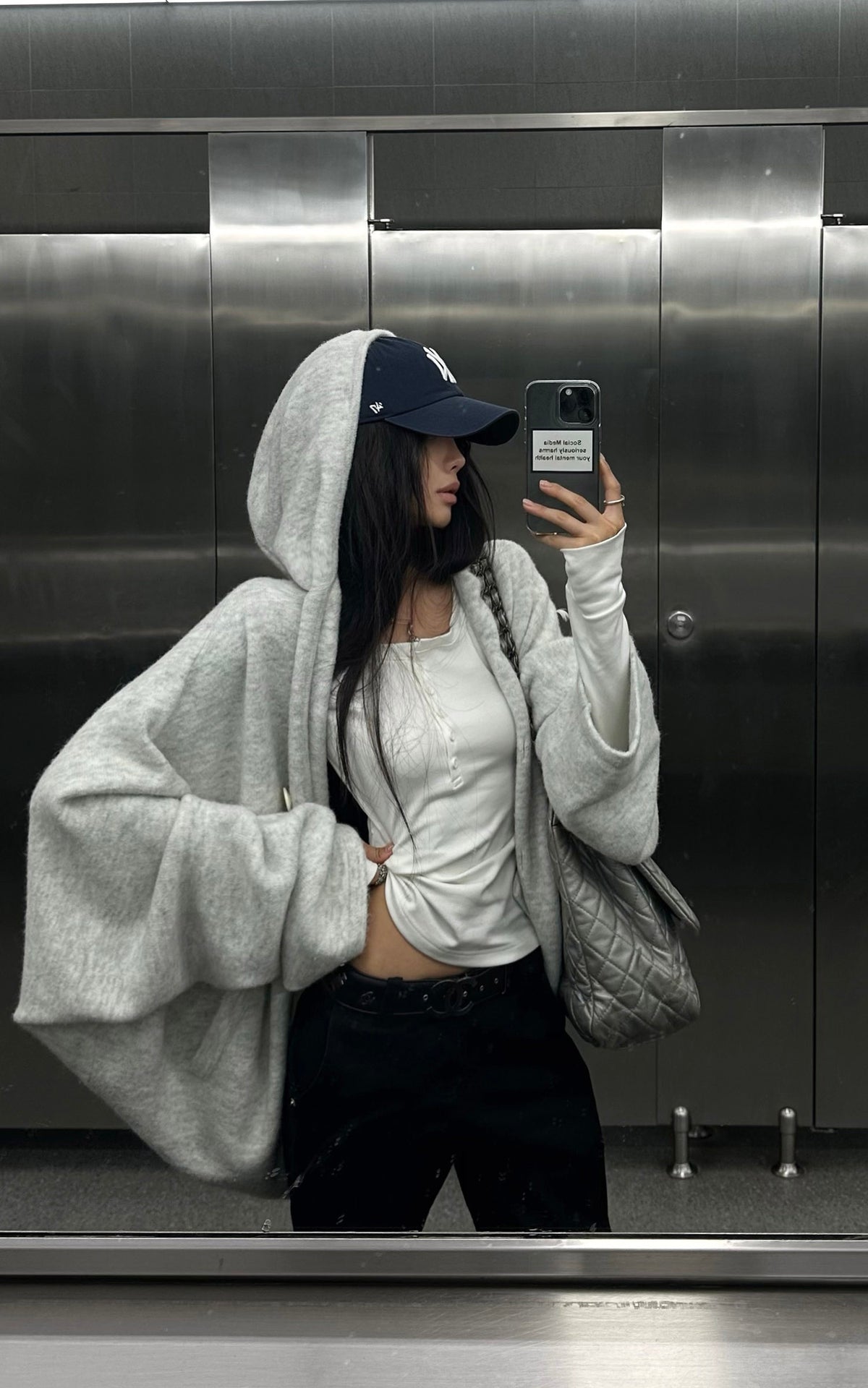 WARDEN EDGE Oversized Draped Batwing Sleeve Hooded Knit Zip-Up Jacket