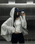 WARDEN EDGE Oversized Draped Batwing Sleeve Hooded Knit Zip-Up Jacket